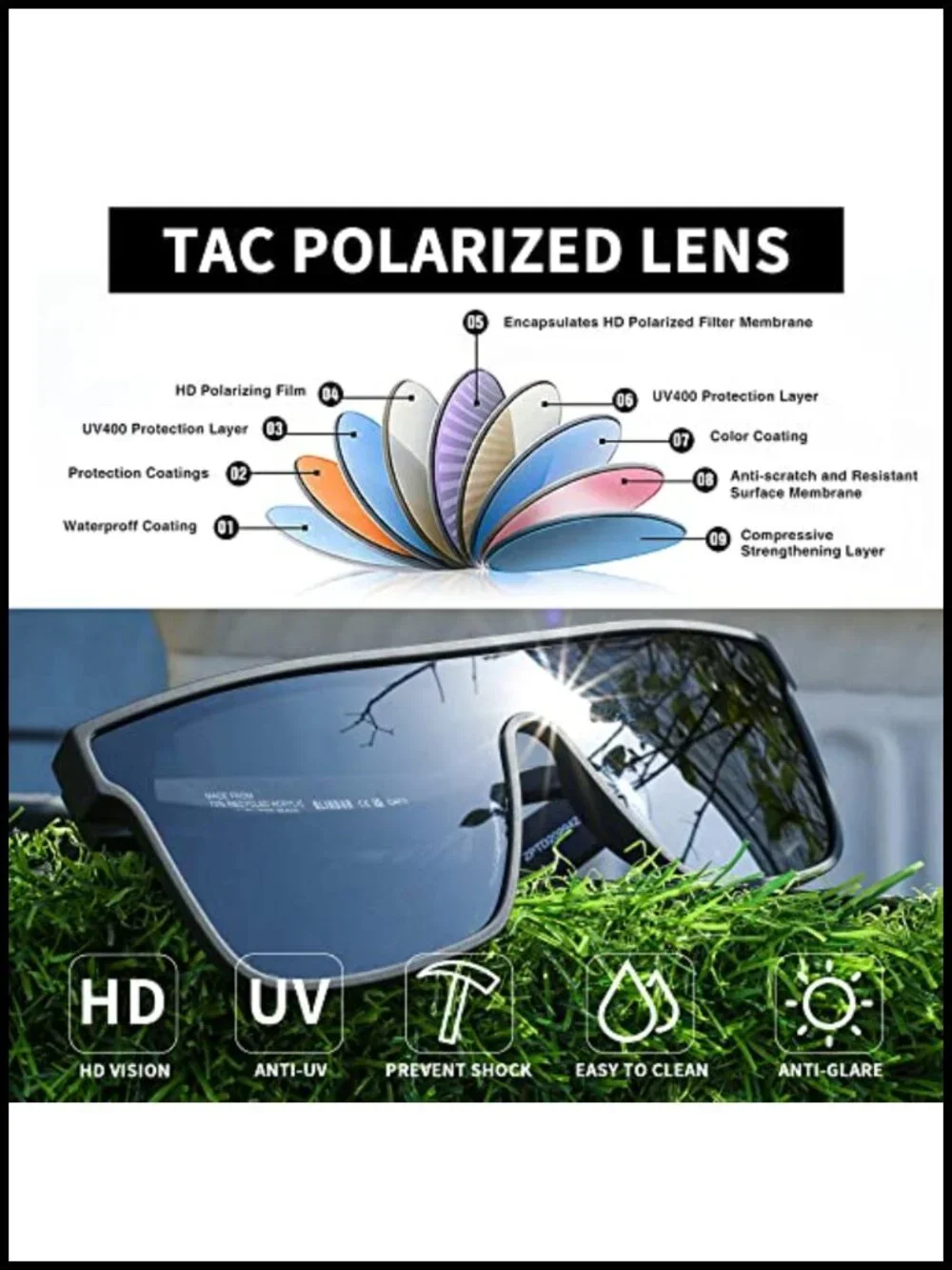 Oversized Square Polarized Shield Sunglasses UV400 Protection